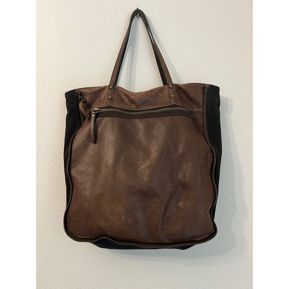 J.‎ Crew Leather Tote Bag Zip Accent Large Brown Carryall - Picture 1 of 5